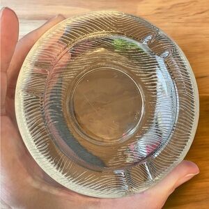 Vintage Heavy Glass Round Ashtray Clear Base Etched Striped Edges MCM Man Cave